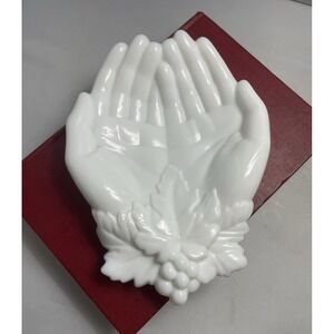 VTG Westmoreland Double Open Hand 7.5" White Milk‎ Glass Trinket Dish Jewelry